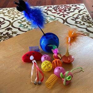 Assorted Colorful Cat Toys - Feathered Balls & Springs